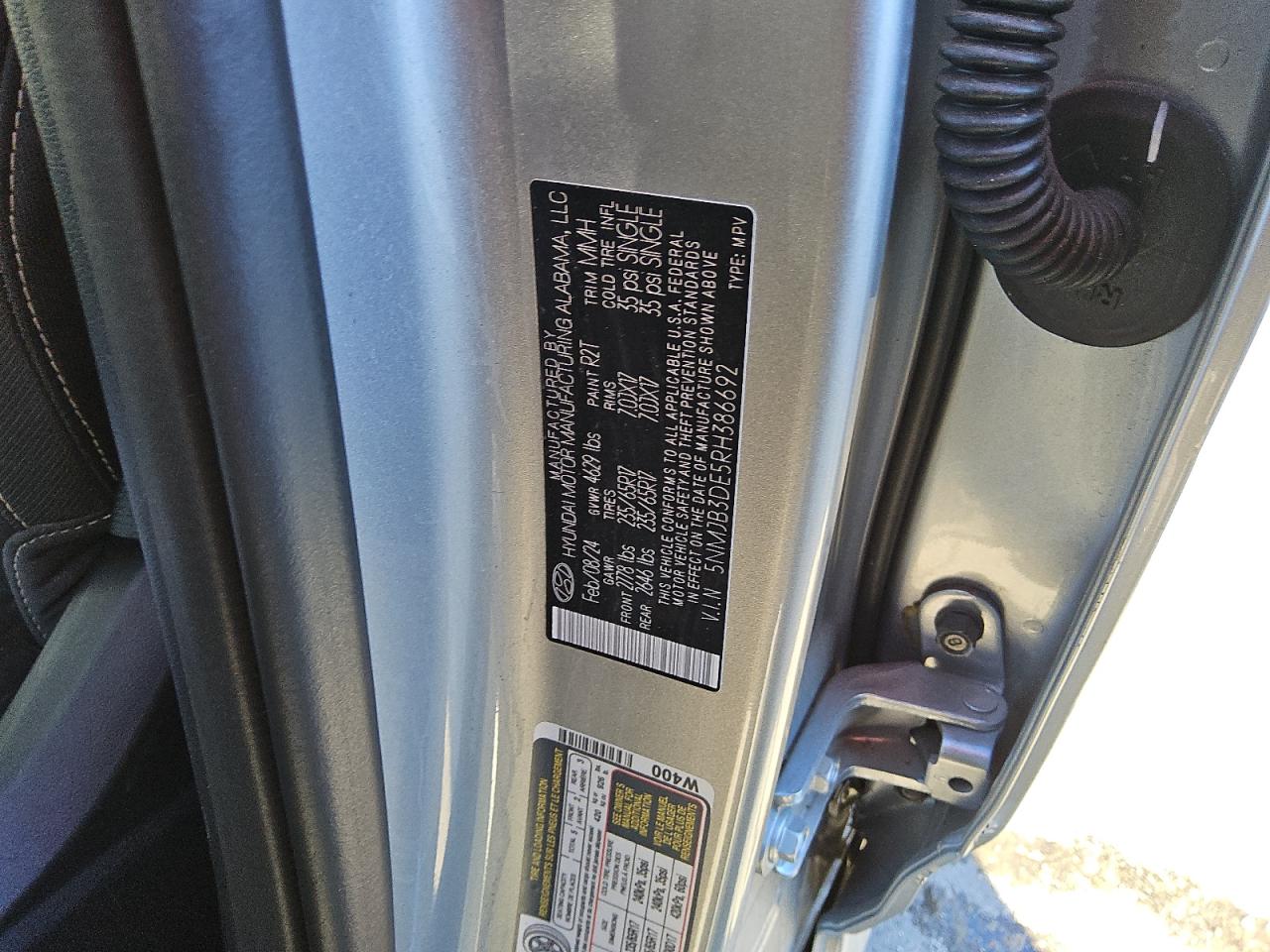 2024 Hyundai Tucson VIN 5NMJB3DE5RH386692 Copart auction photo, all over damage thumbnail 14