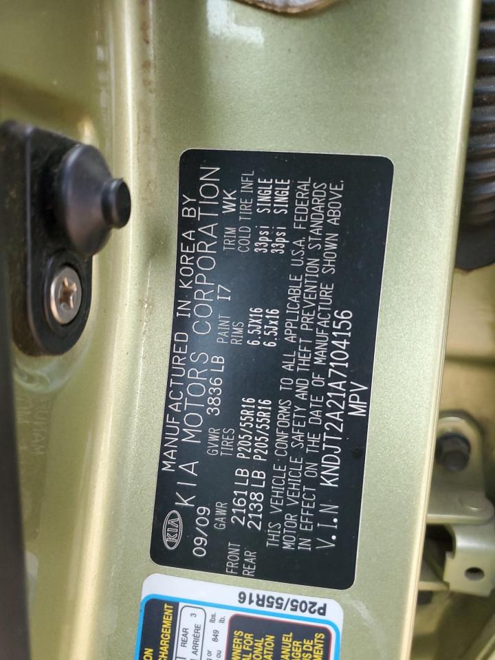 2010 KIA Soul VIN KNDJT2A21A7104156 Copart auction photo, front end / side damage thumbnail 16