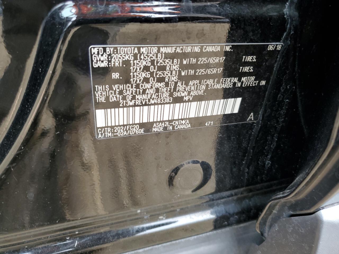 2018 Toyota RAV 4 VIN 2T3WFREV1JW483383 Copart auction photo, front end damage thumbnail 13