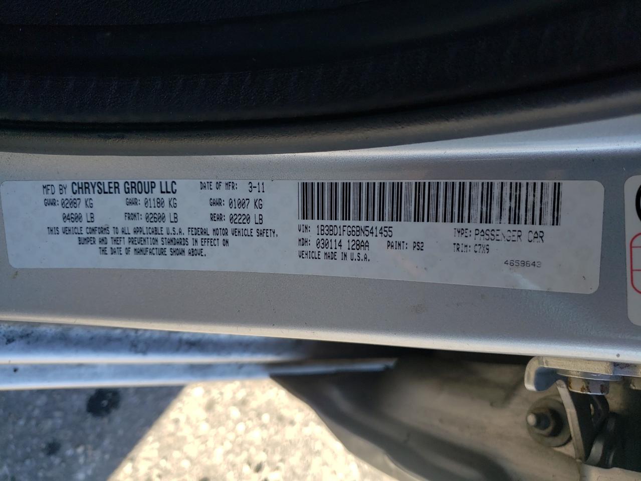 2011 Dodge Avenger VIN 1B3BD1FG6BN541455 Copart auction photo, rear end / side damage thumbnail 14
