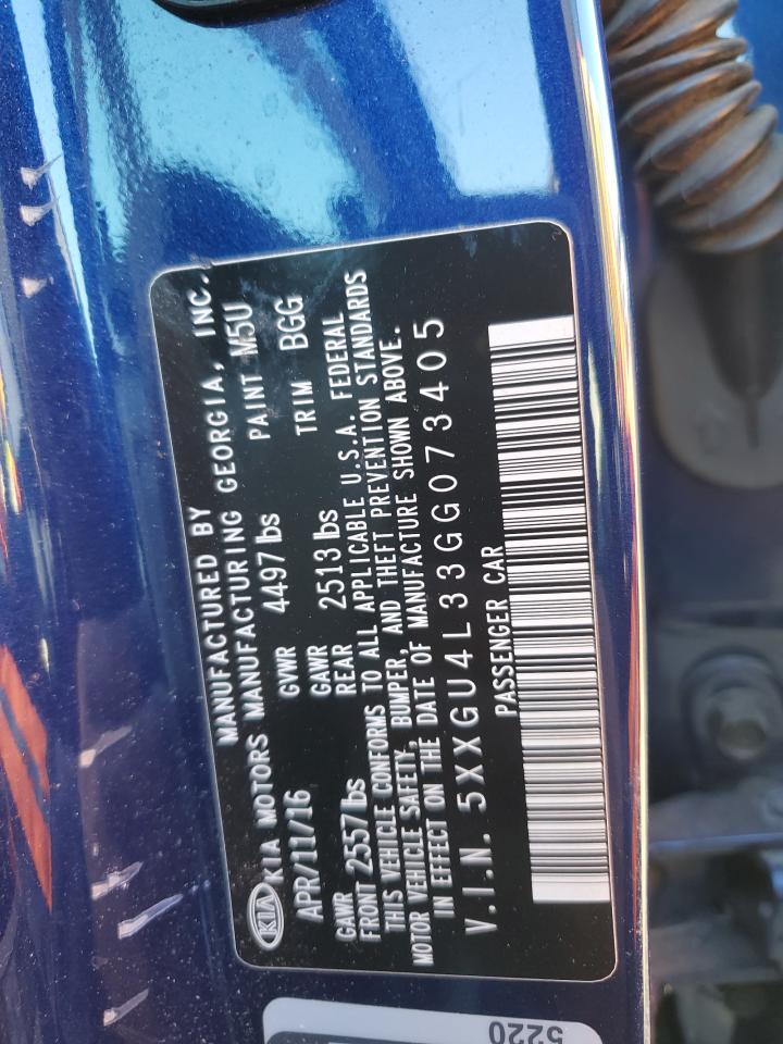2016 KIA Optima VIN 5XXGU4L33GG073405 Copart auction photo, front end / side damage thumbnail 14