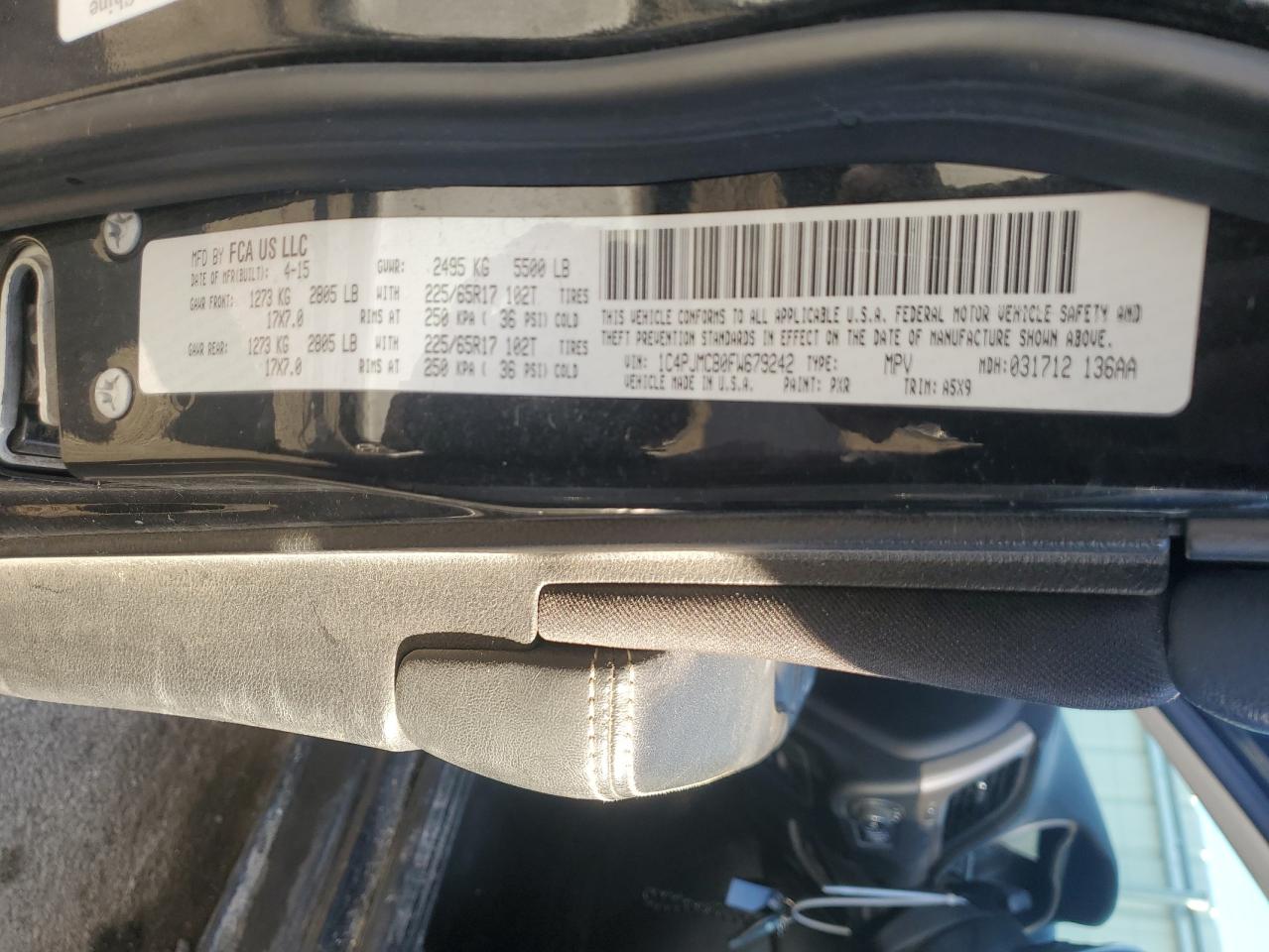 2015 Jeep Grand Cherokee VIN 1C4PJMCB0FW679242 Copart auction photo, front end damage thumbnail 13