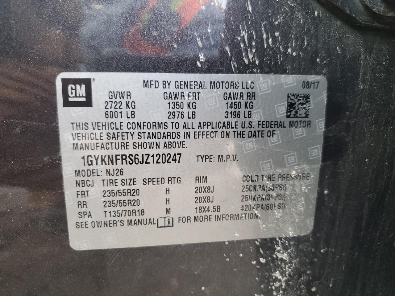 2018 Cadillac XT5 VIN 1GYKNFRS6JZ120247 Copart auction photo, side / front end damage thumbnail 16