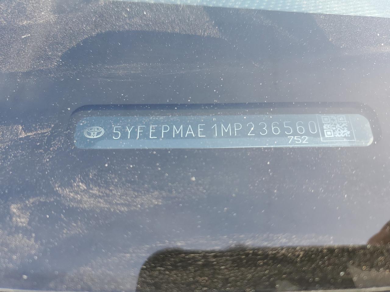 2021 Toyota Corolla VIN 5YFEPMAE1MP236560 Copart auction photo, side damage thumbnail 12