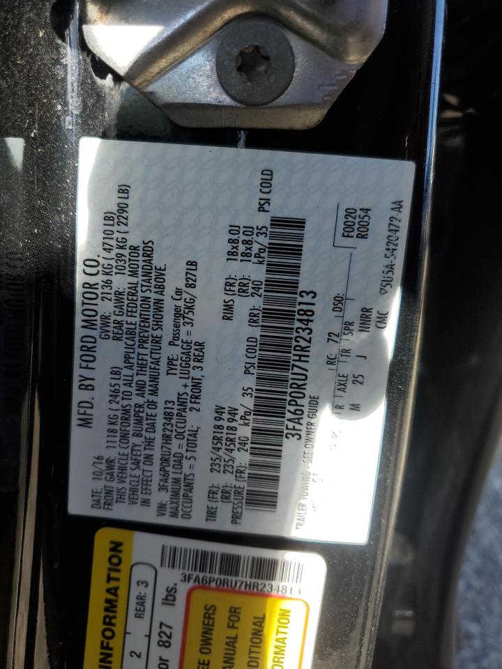 2017 Ford Fusion VIN 3FA6P0RU7HR234813 Copart auction photo, all over damage thumbnail 13