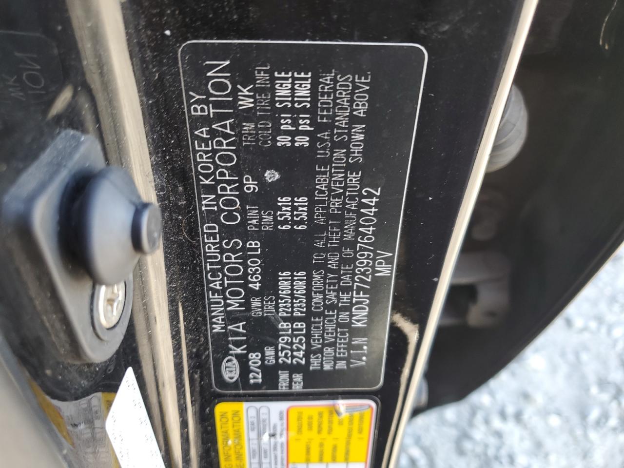 2009 KIA Sportage VIN KNDJF723997640442 Copart auction photo, rear end damage thumbnail 14