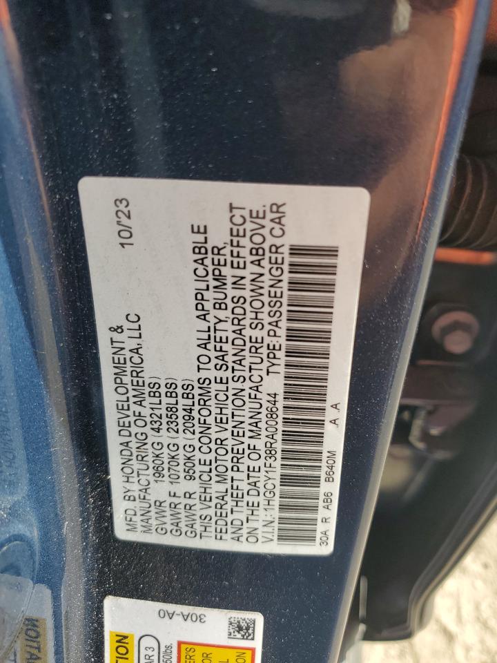 2024 Honda Accord VIN 1HGCY1F38RA008644 Copart auction photo, rear end damage thumbnail 12
