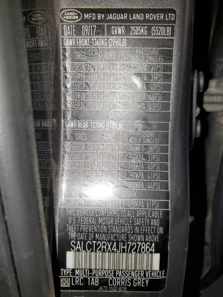 2018 Land Rover Discovery VIN SALCT2RX4JH727864 Copart auction photo, front end damage thumbnail 14