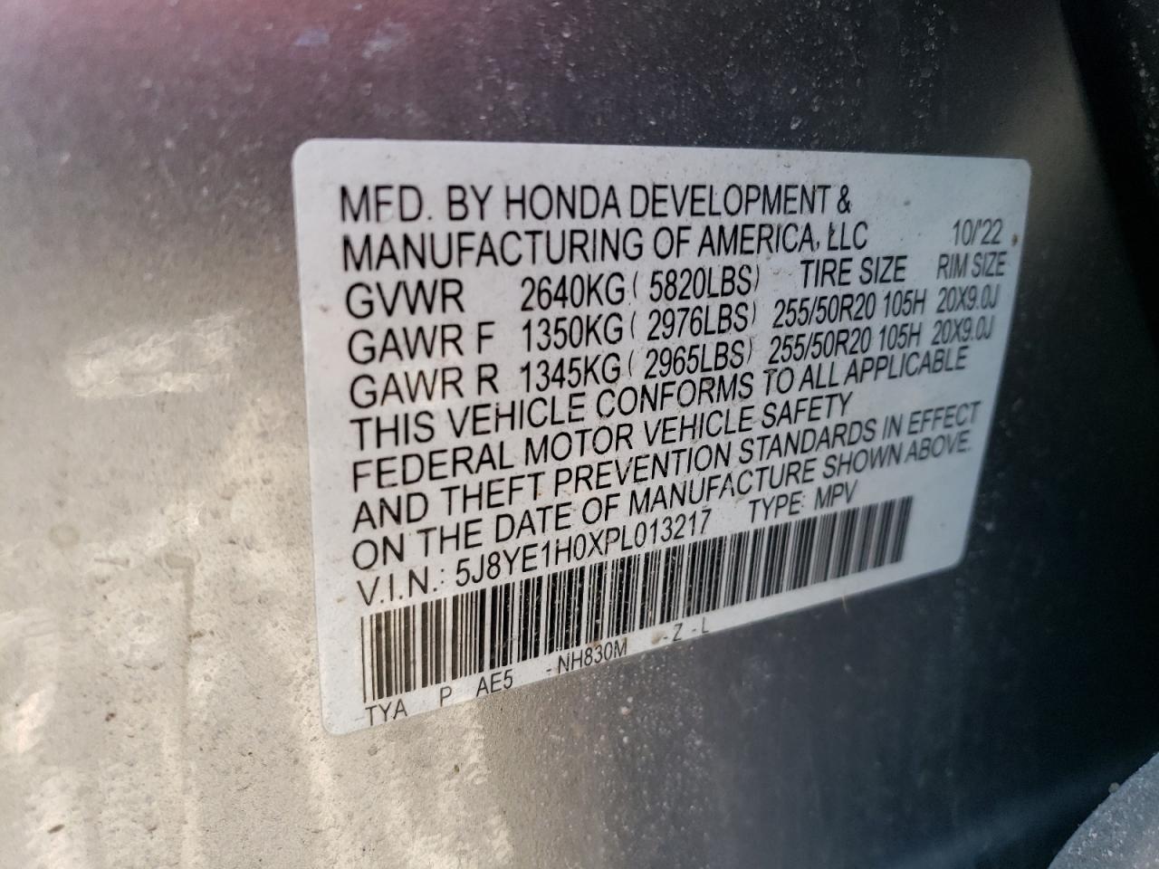 2023 Acura MDX VIN 5J8YE1H0XPL013217 Copart auction photo, rear end damage thumbnail 14