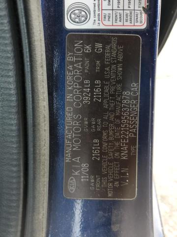 2009 KIA Spectra VIN KNAFE221595637878 Copart auction photo, front end damage thumbnail 12