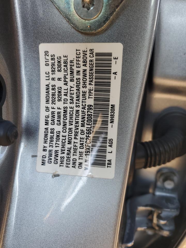 2020 Honda Civic VIN 19XFC2F66LE008799 Copart auction photo, rear end damage thumbnail 12