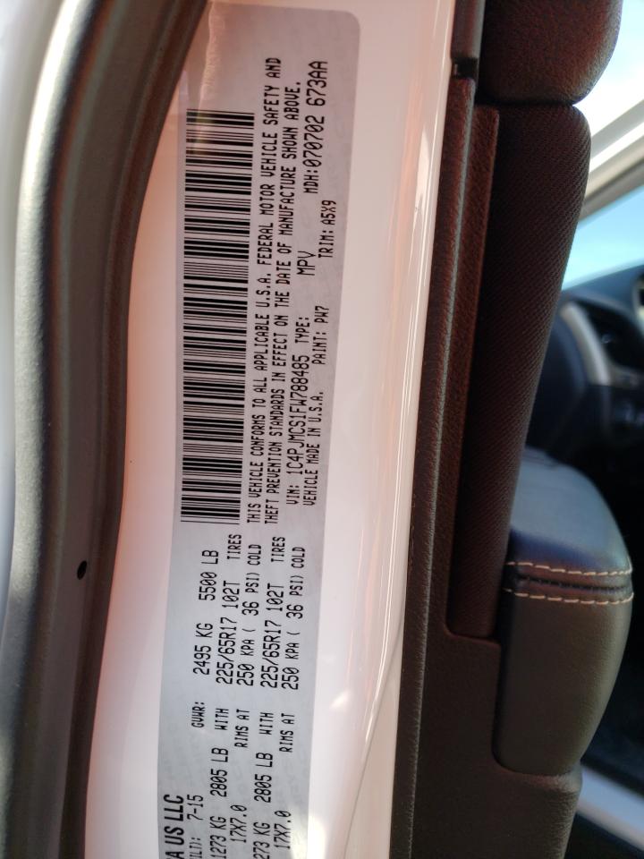 2015 Jeep Grand Cherokee VIN 1C4PJMCS1FW788485 Copart auction photo, front end / minor dent/scratches damage thumbnail 13
