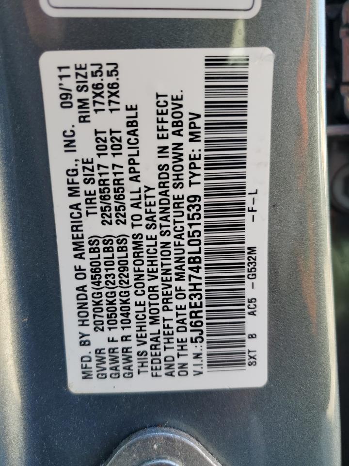 2011 Honda CR-V VIN 5J6RE3H74BL051539 Copart auction photo, front end / minor dent/scratches damage thumbnail 15