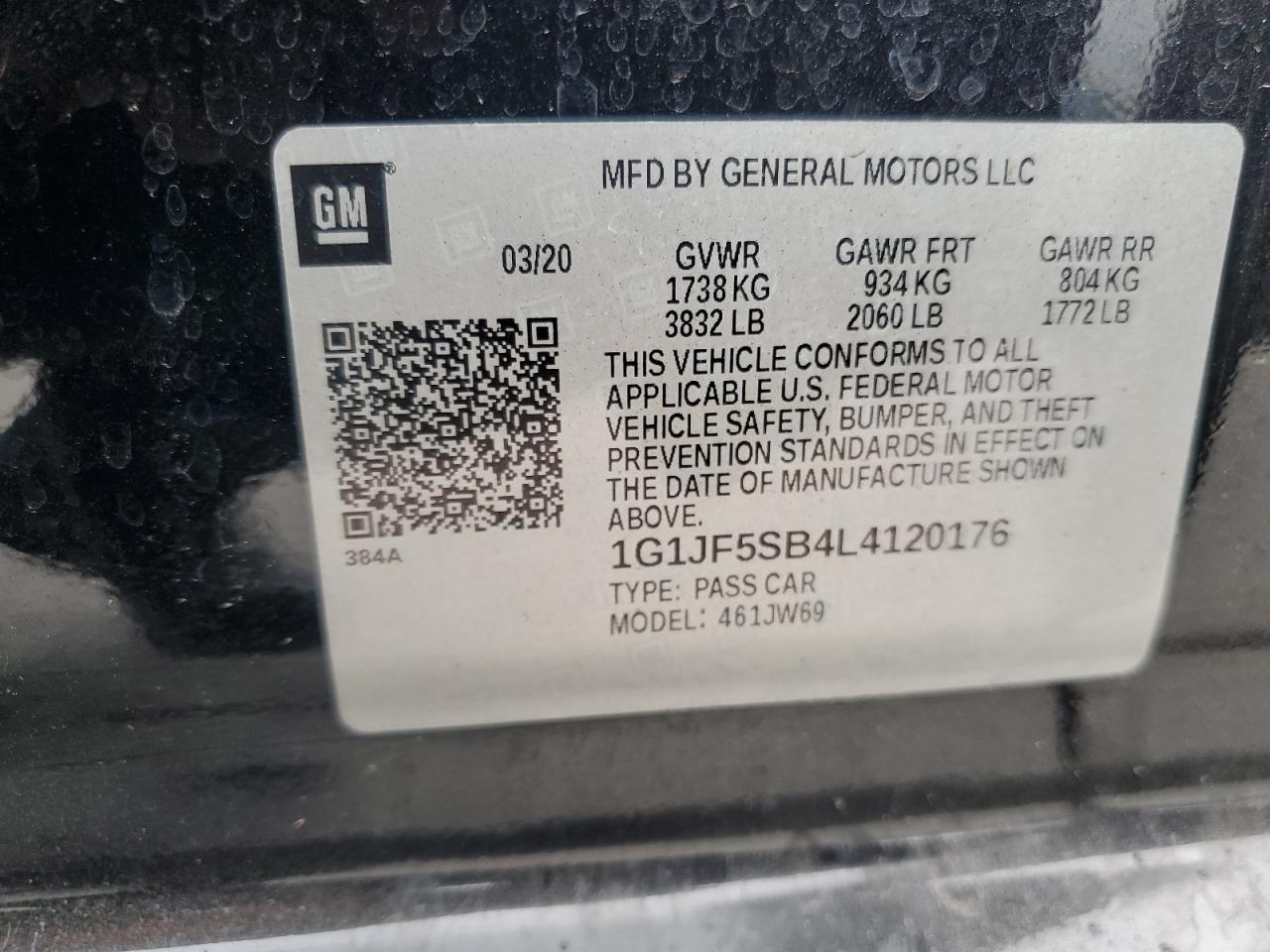 2020 Chevrolet Sonic VIN 1G1JF5SB4L4120176 Copart auction photo, front end / side damage thumbnail 12