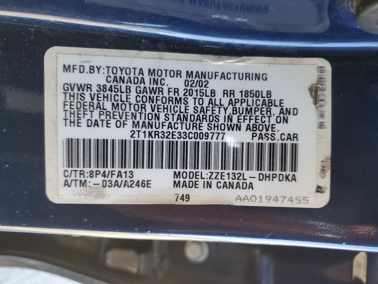 2003 Toyota Corolla VIN 2T1KR32E33C009777 Copart auction photo, front end damage thumbnail 14