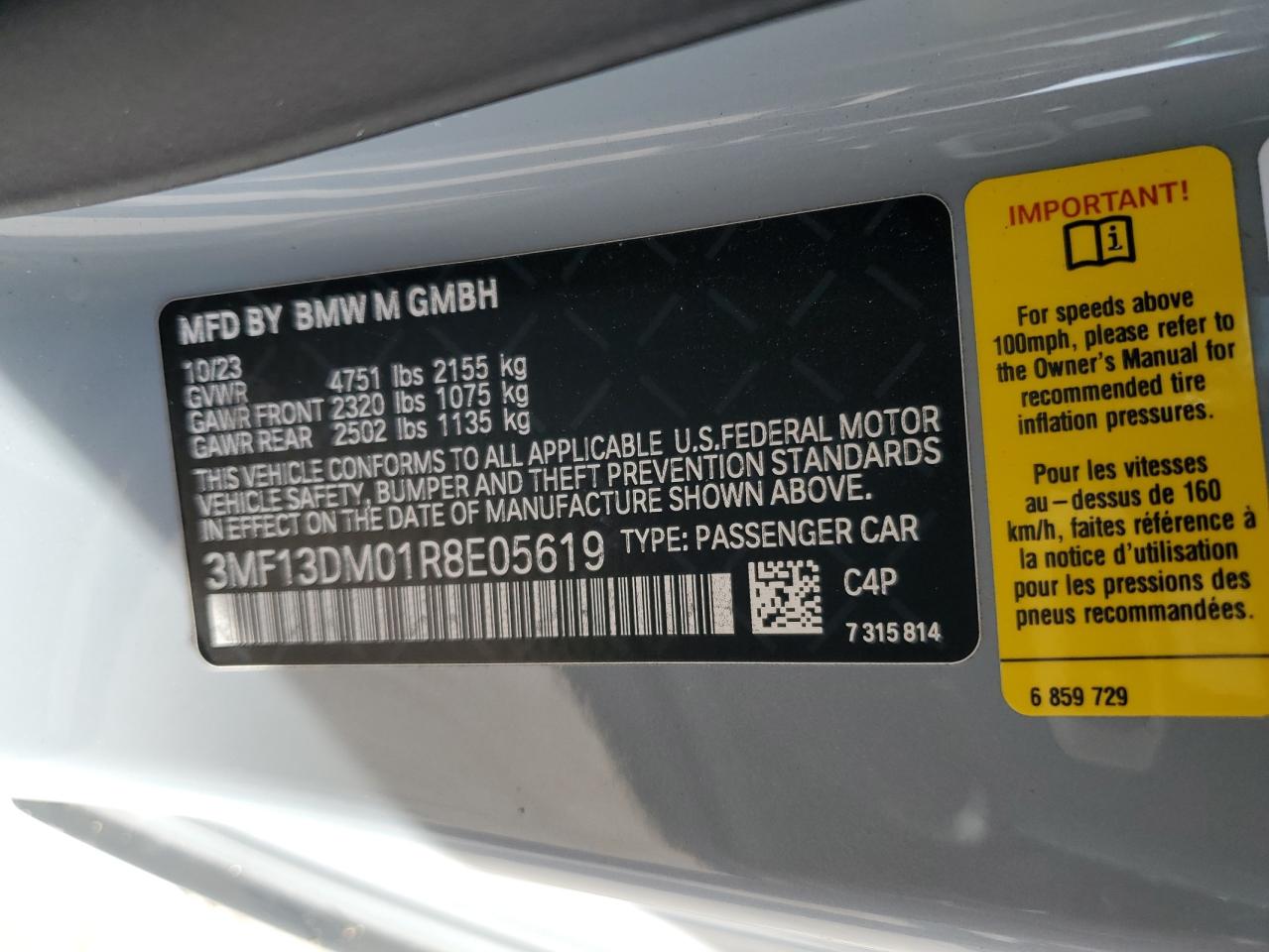 2024 BMW M2 VIN 3MF13DM01R8E05619 Copart auction photo, front end damage thumbnail 12