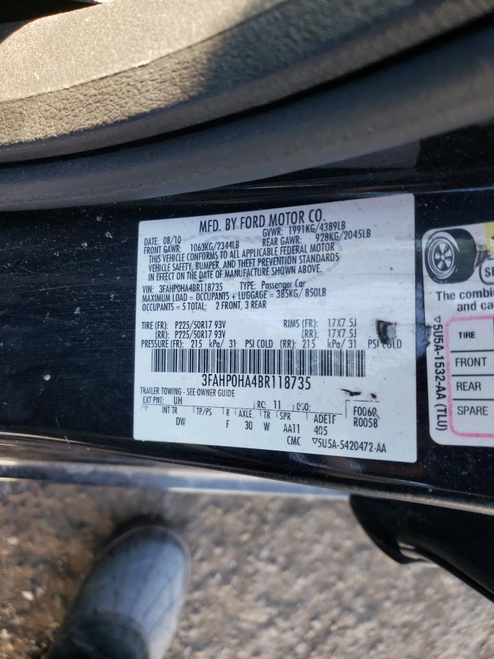 2011 Ford Fusion VIN 3FAHP0HA4BR118735 Copart auction photo, front end damage thumbnail 14