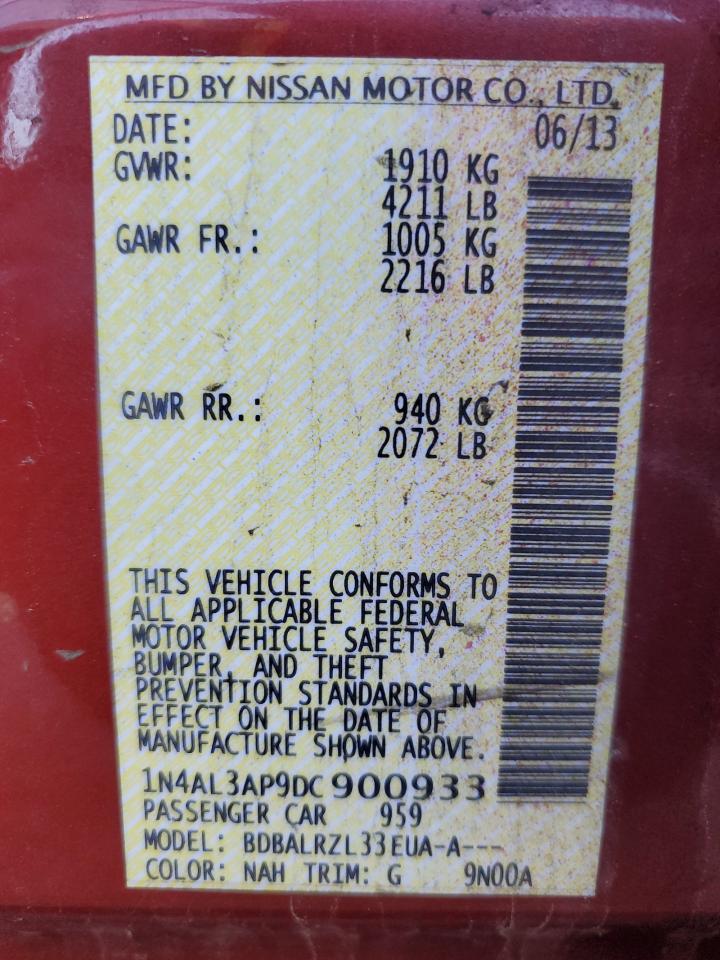 2013 Nissan Altima VIN 1N4AL3AP9DC900933 Copart auction photo, front end / minor dent/scratches damage thumbnail 12