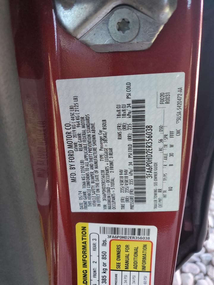 2014 Ford Fusion VIN 3FA6P0HD2ER356038 Copart auction photo, side damage thumbnail 12