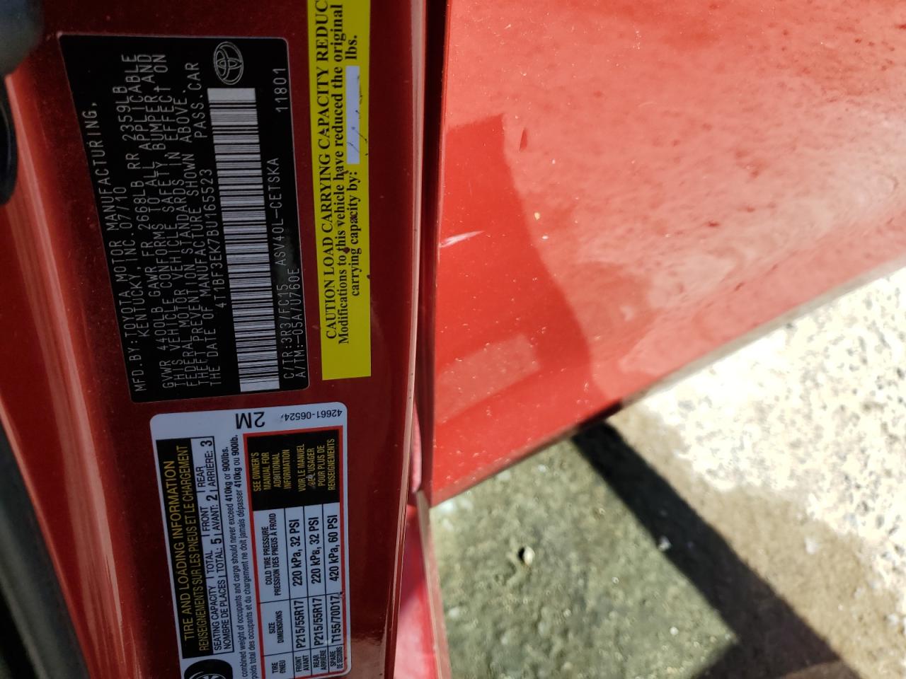 2011 Toyota Camry VIN 4T1BF3EK7BU165523 Copart auction photo, rear end / front end damage thumbnail 12