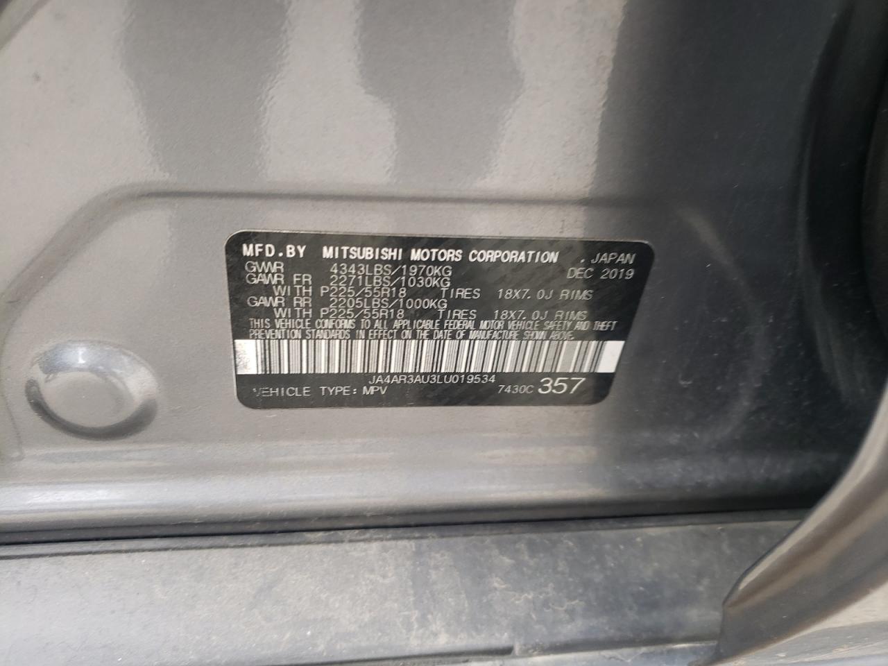 2020 Mitsubishi Outlander VIN JA4AR3AU3LU019534 Copart auction photo, rear end damage thumbnail 13