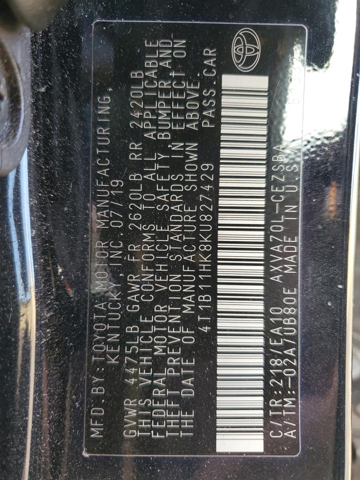 2019 Toyota Camry VIN 4T1B11HK8KU827429 Copart auction photo, front end damage thumbnail 15