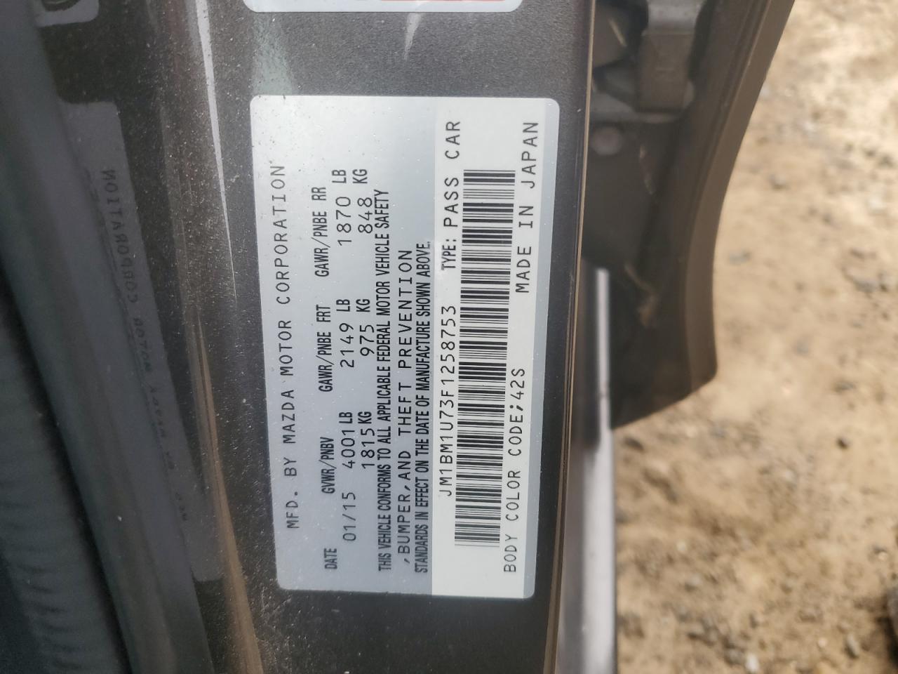 2015 Mazda 3 VIN JM1BM1U73F1258753 Copart auction photo, front end / side damage thumbnail 12