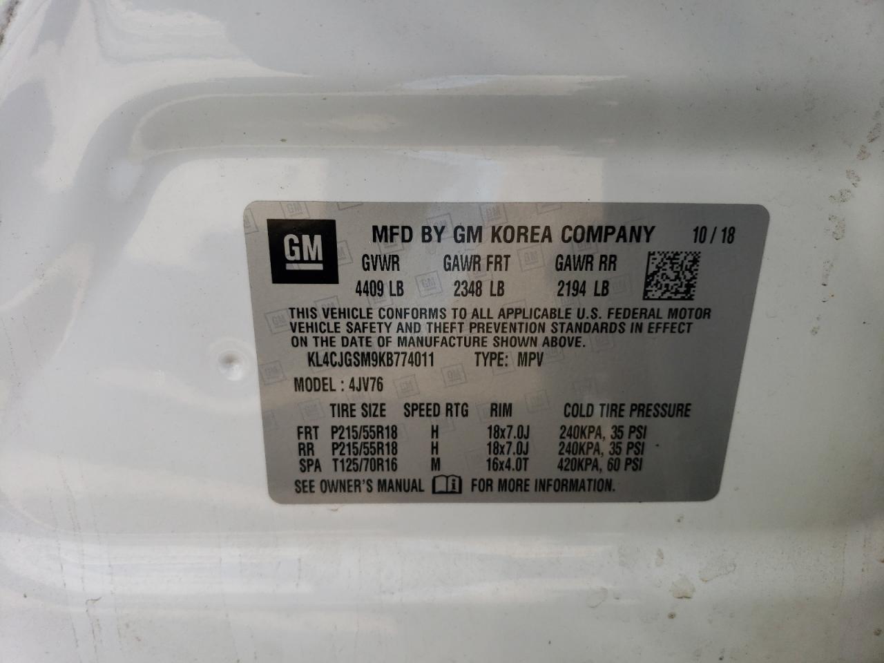 2016 Buick Encore VIN KL4CJGSM9KB774011 Copart auction photo, rollover damage thumbnail 15