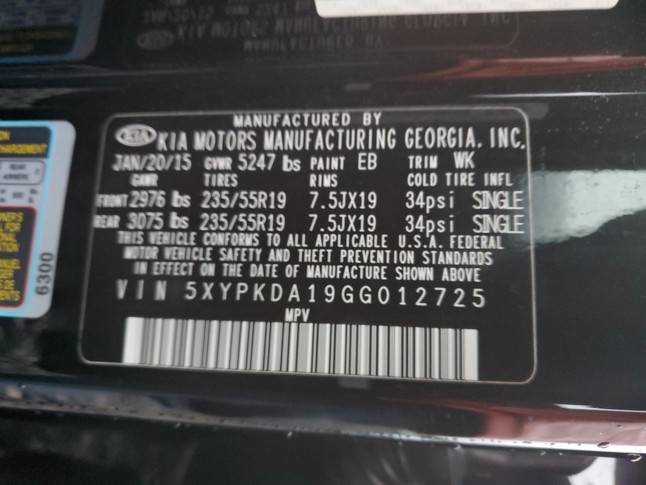 2016 KIA Sorento VIN 5XYPKDA19GG012725 Copart auction photo, front end damage thumbnail 15