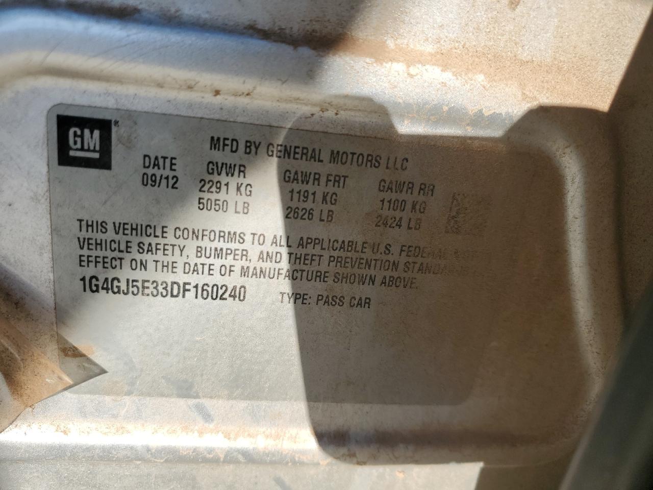 2013 Buick LaCrosse VIN 1G4GJ5E33DF160240 Copart auction photo, front end damage thumbnail 14