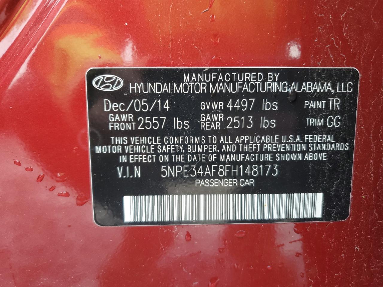 2015 Hyundai Sonata VIN 5NPE34AF8FH148173 Copart auction photo, front end damage thumbnail 12