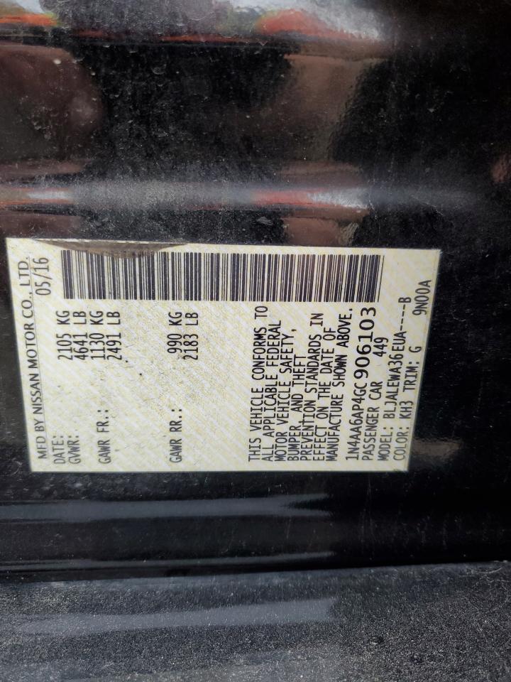 2016 Nissan Maxima VIN 1N4AA6AP4GC906103 Copart auction photo, side / front end damage thumbnail 12