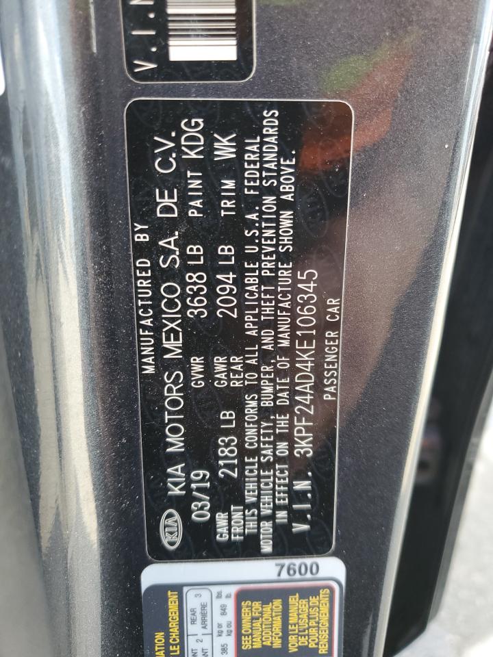 2019 KIA Forte VIN 3KPF24AD4KE106345 Copart auction photo, rear end / front end damage thumbnail 13
