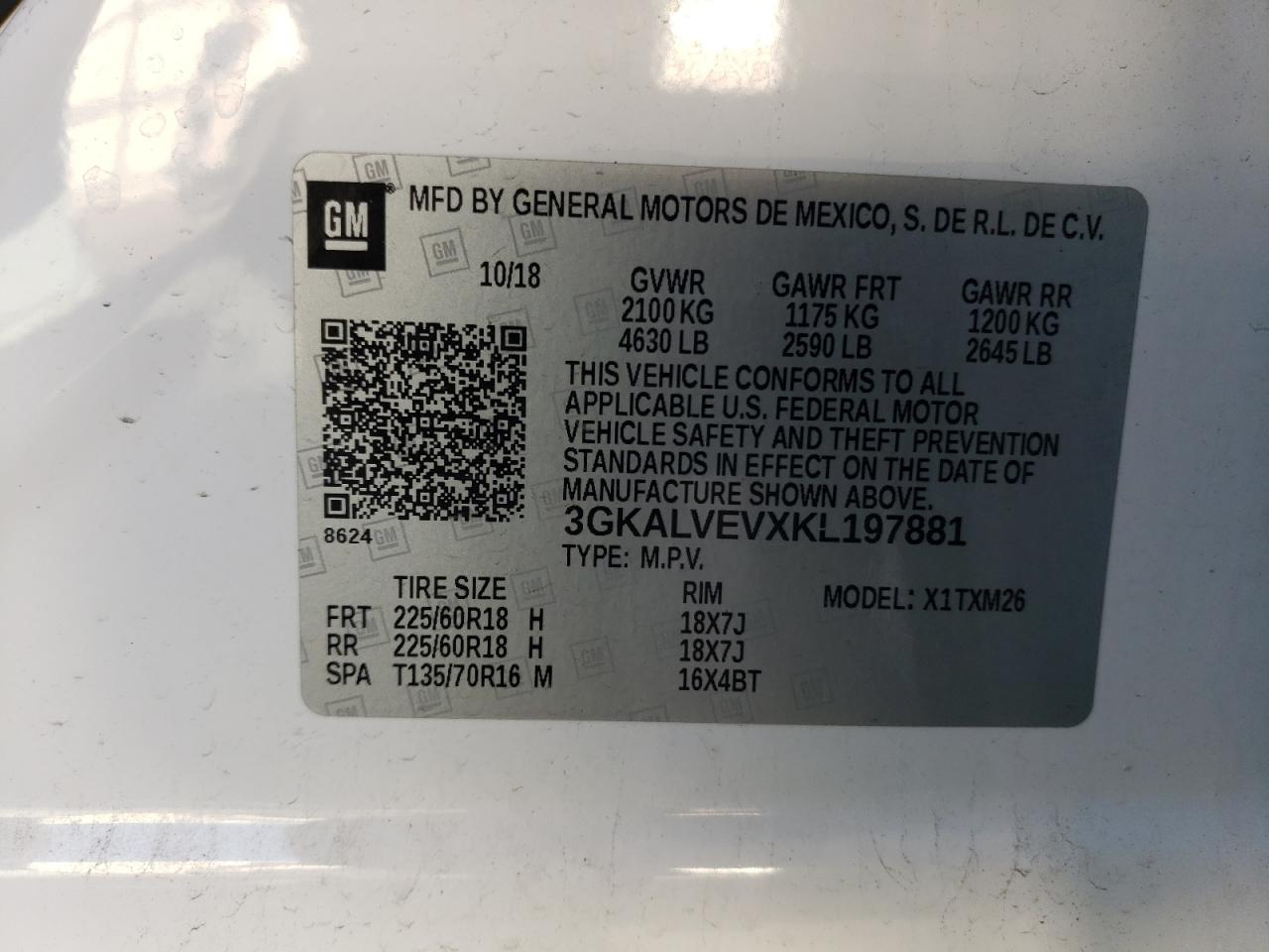 2019 GMC Terrain VIN 3GKALVEVXKL197881 Copart auction photo, hail / undercarriage damage thumbnail 13