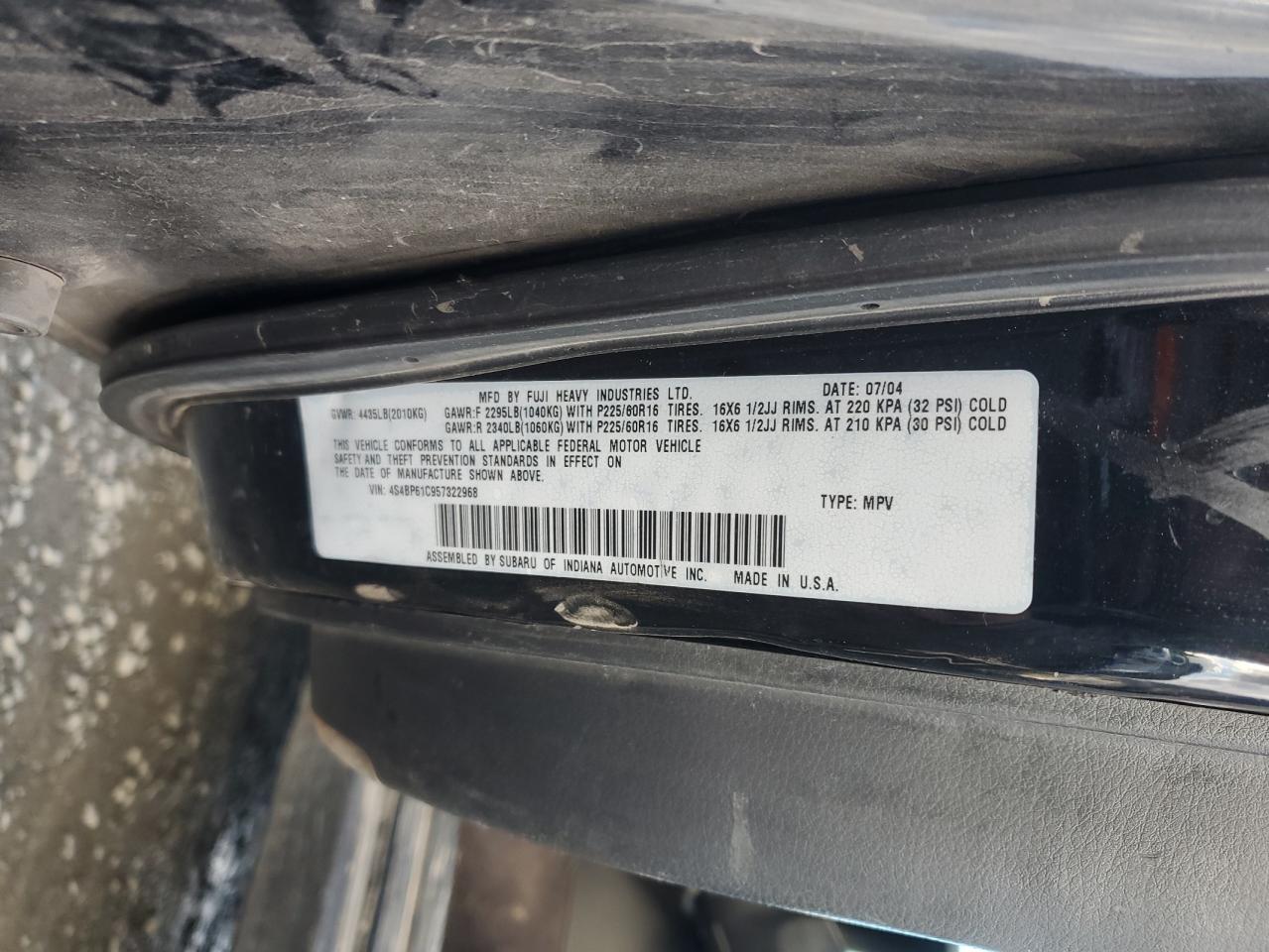 2005 Subaru Legacy VIN 4S4BP61C957322968 Copart auction photo, rear end damage thumbnail 12