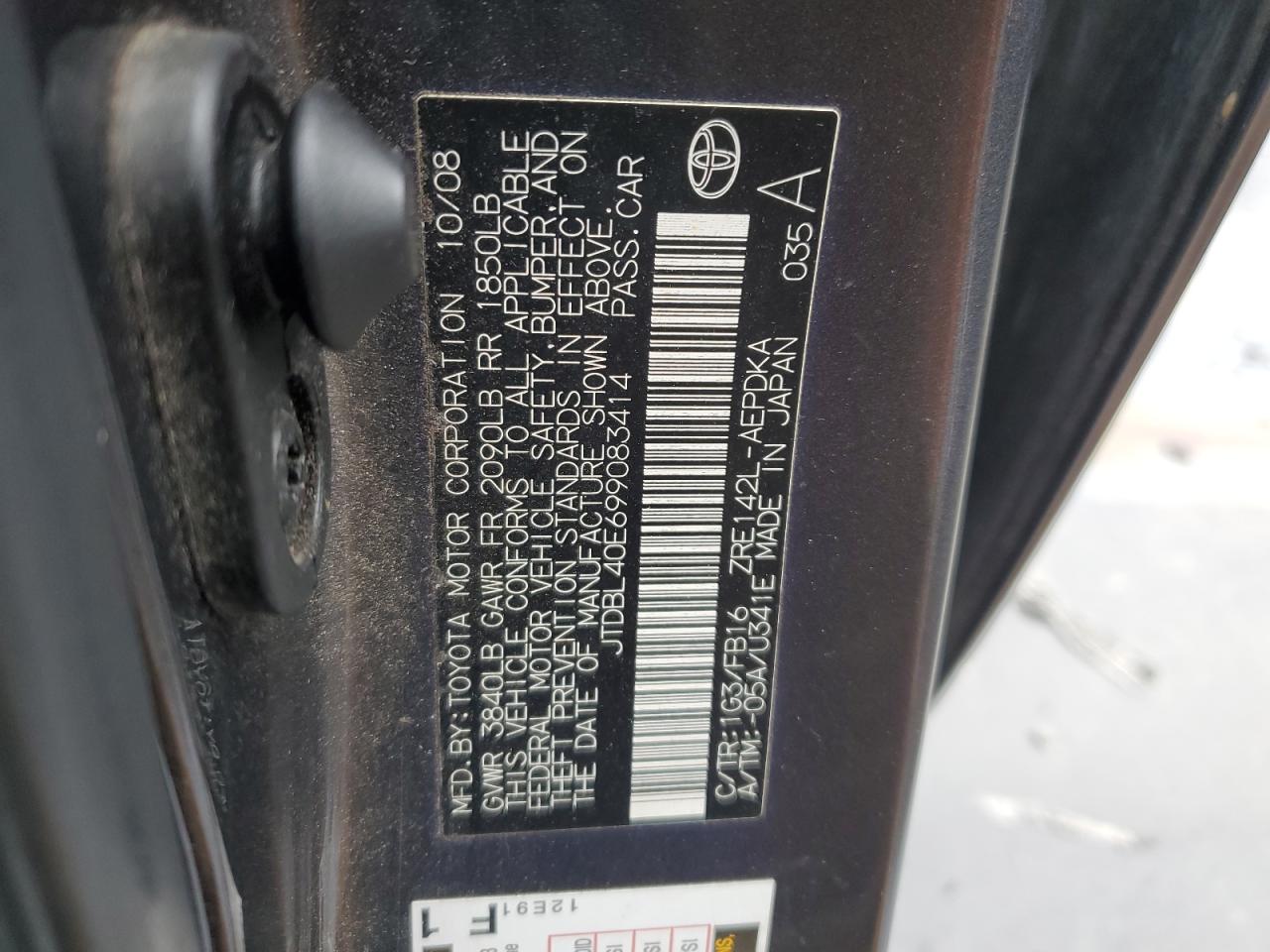 2009 Toyota Corolla VIN JTDBL40E699083414 Copart auction photo, side damage thumbnail 12