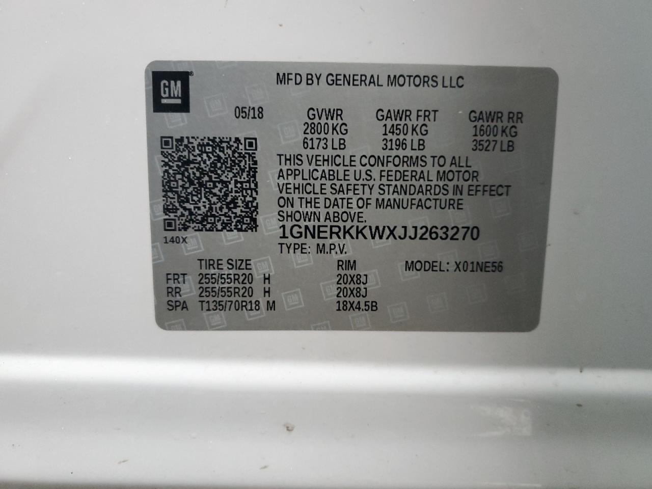 2018 Chevrolet Traverse VIN 1GNERKKWXJJ263270 Copart auction photo, front end / minor dent/scratches damage thumbnail 14
