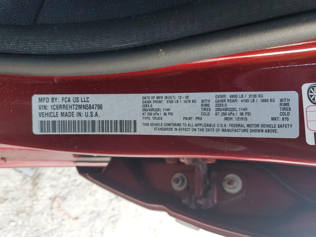 2021 RAM 1500 VIN 1C6RREHT2MN584796 Copart auction photo, water/flood damage thumbnail 13