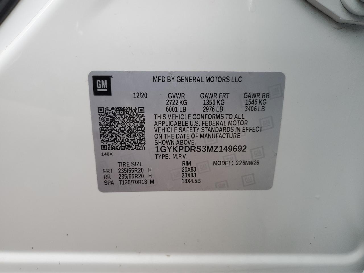 2021 Cadillac XT6 VIN 1GYKPDRS3MZ149692 Copart auction photo, side / rear end damage thumbnail 13
