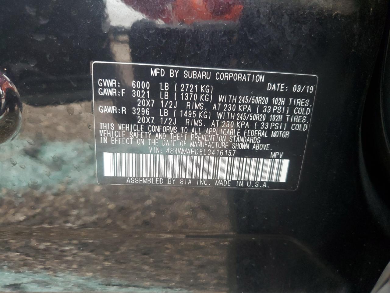 2020 Subaru Ascent VIN 4S4WMARD6L3416157 Copart auction photo, front end / minor dent/scratches damage thumbnail 14