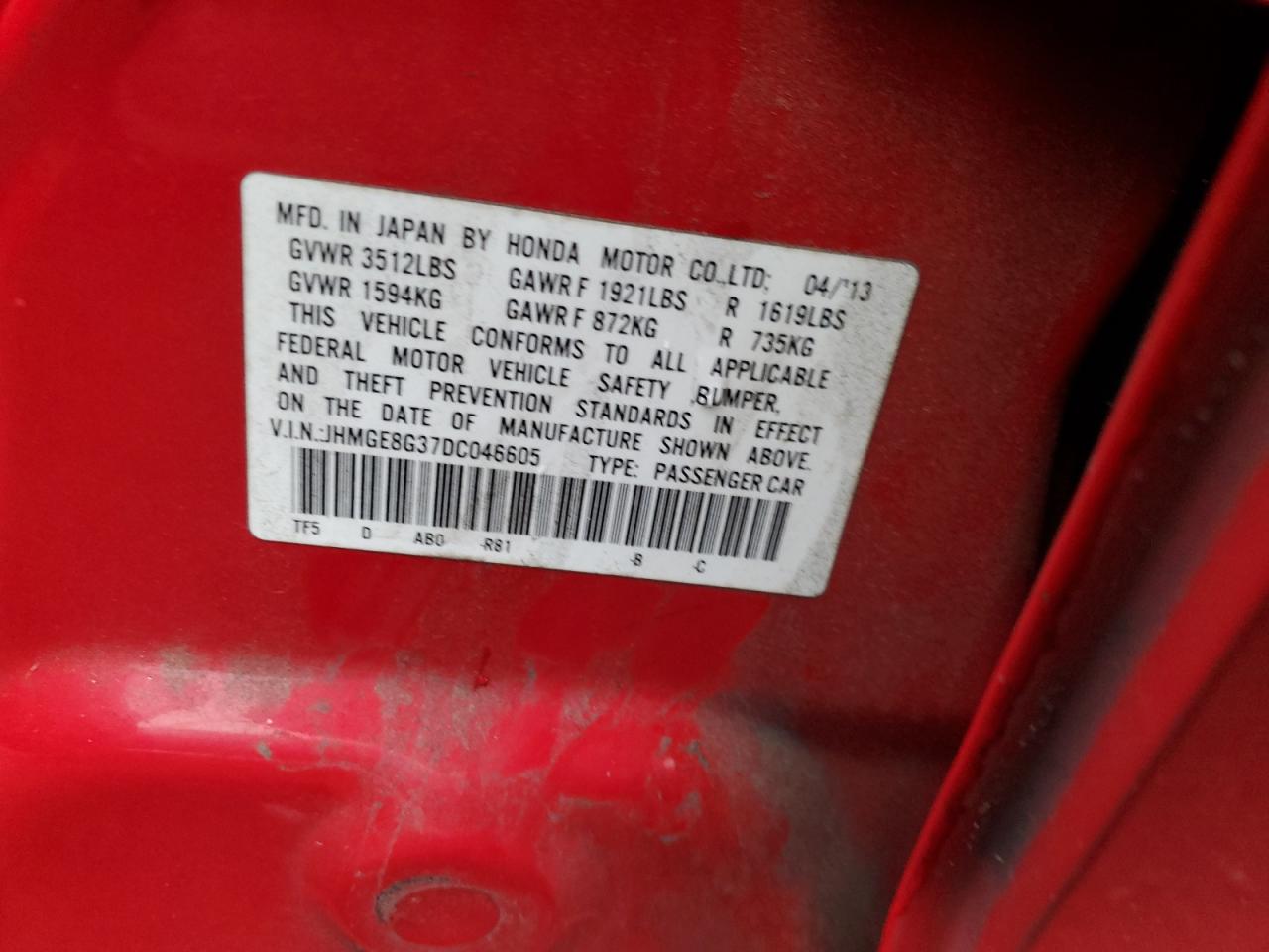2013 Honda Fit VIN JHMGE8G37DC046605 Copart auction photo, rear end damage thumbnail 12