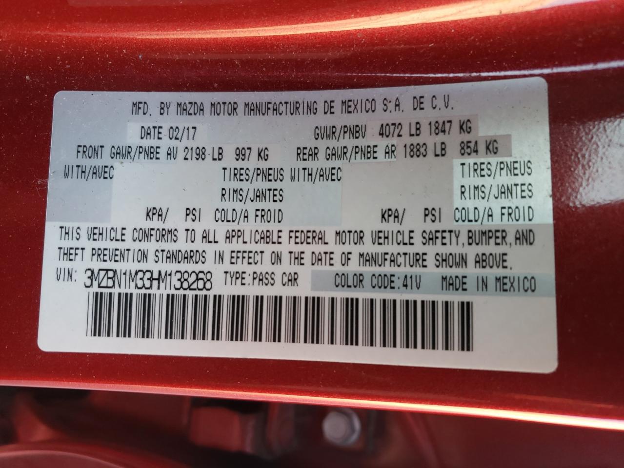 2017 Mazda 3 VIN 3MZBN1M33HM138268 Copart auction photo, front end / undercarriage damage thumbnail 14