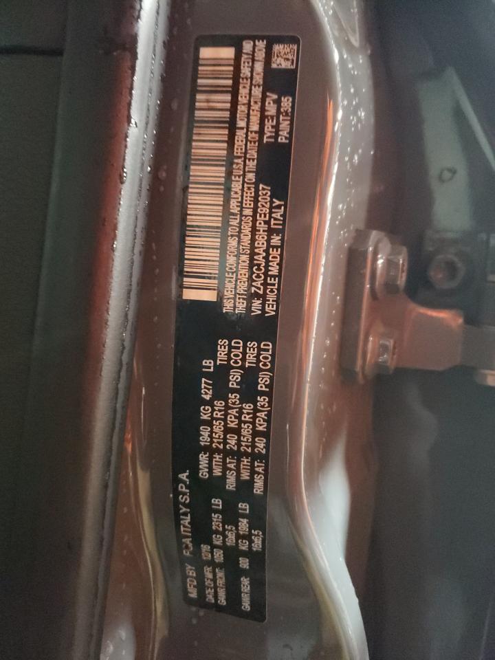 2017 Jeep Renegade VIN ZACCJAAB6HPE92037 Copart auction photo, front end / rear end damage thumbnail 12