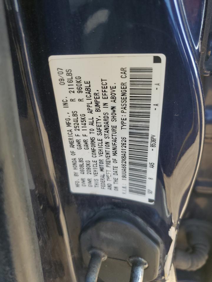 2008 Acura TL VIN 19UUA662X8A012626 Copart auction photo, side damage thumbnail 12