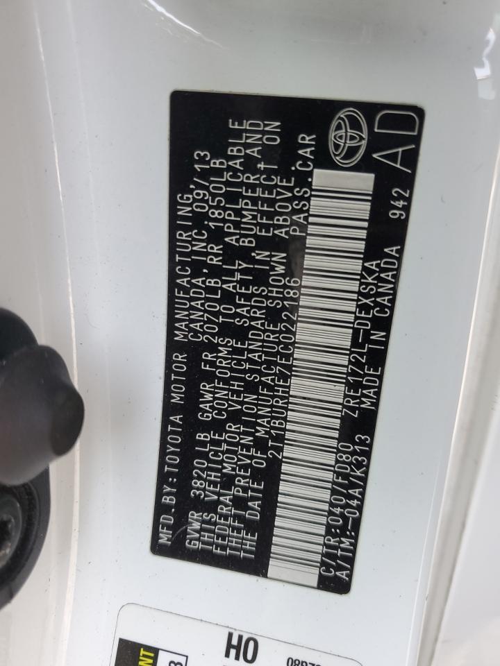 2014 Toyota Corolla VIN 2T1BURHE7EC022186 Copart auction photo, front end damage thumbnail 14
