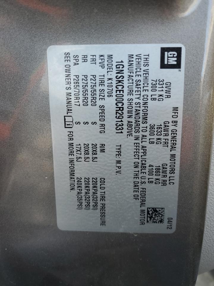 2012 Chevrolet Tahoe VIN 1GNSKCE00CR291331 Copart auction photo, front end damage thumbnail 13