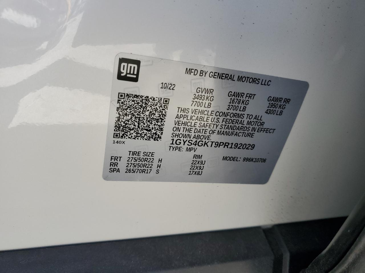 2023 Cadillac Escalade VIN 1GYS4GKT9PR192029 Copart auction photo, rear end damage thumbnail 14