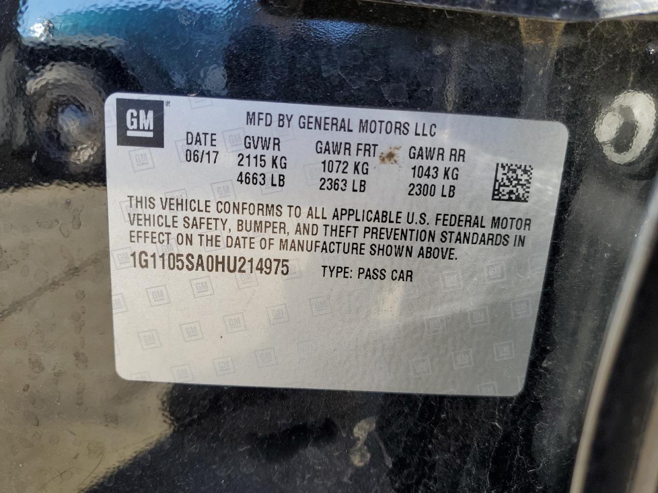 2017 Chevrolet Impala VIN 1G1105SA0HU214975 Copart auction photo, front end / side damage thumbnail 12