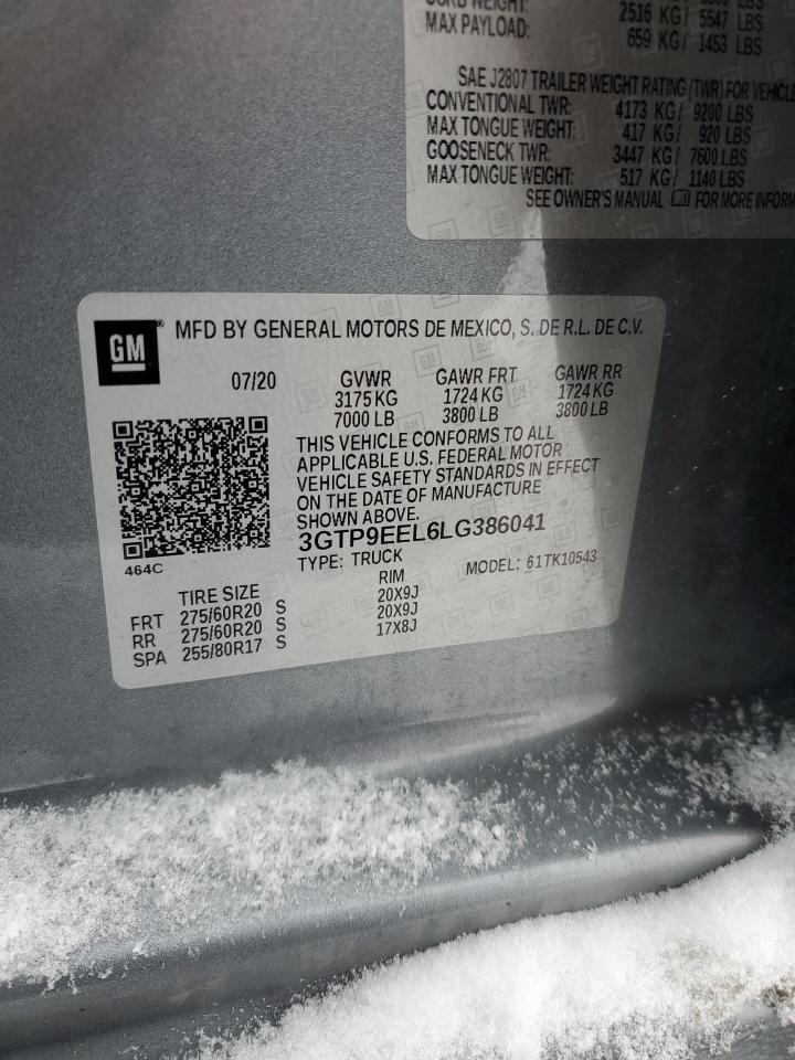2020 GMC Sierra VIN 3GTP9EEL6LG386041 Copart auction photo, rear end damage thumbnail 12