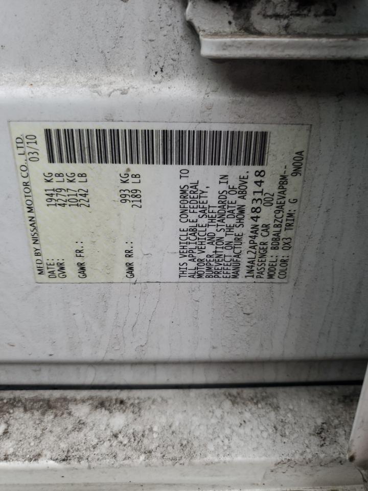 2010 Nissan Altima VIN 1N4AL2AP4AN483148 Copart auction photo, front end damage thumbnail 12